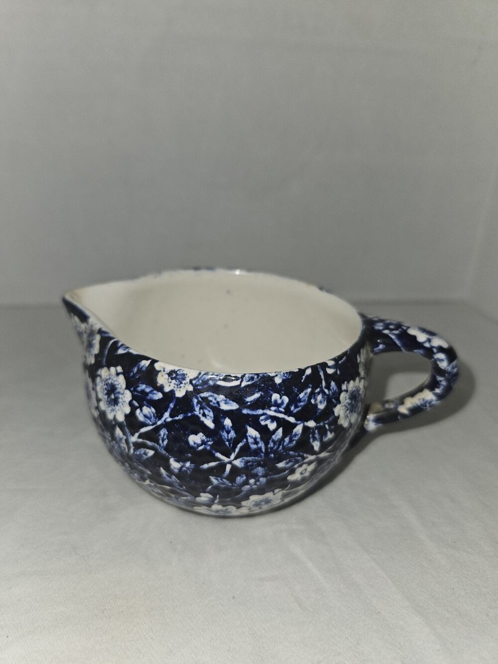 Crownford Staffordshire Blue CALICO Small Creamer England Floral 2.25 " Vintage